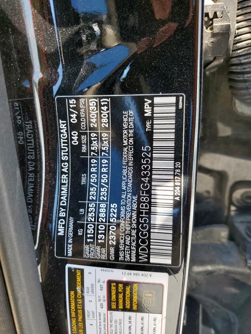 WDCGG5HB8FG433525 - 2015 MERCEDES-BENZ GLK 350 黑色 照片 13