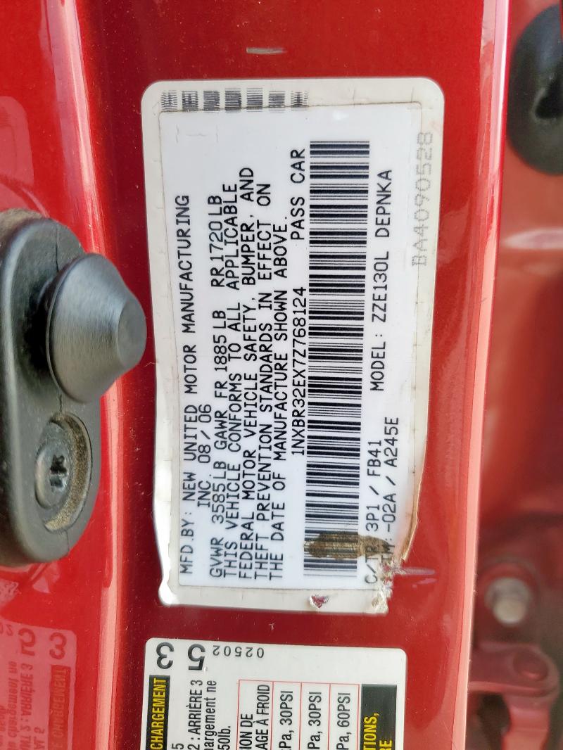 1NXBR32EX7Z768124 - 2007 TOYOTA COROLLA CE RED photo 12