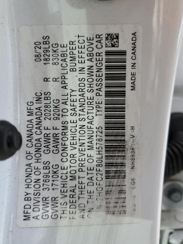 2HGFC2F80LH578725 - 2020 HONDA CIVIC SPORT 白色 照片 12