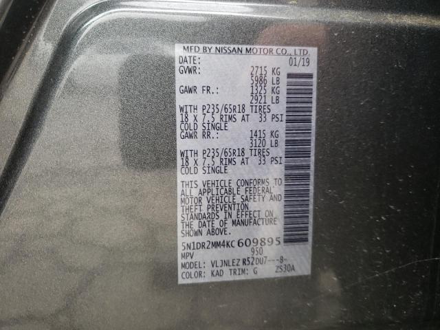 5N1DR2MM4KC609895 - 2019 NISSAN PATHFINDER S GRAY photo 13