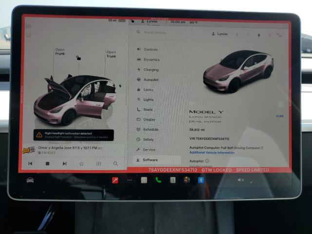 7SAYGDEEXNF534712 - 2022 TESLA MODEL Y WHITE photo 9