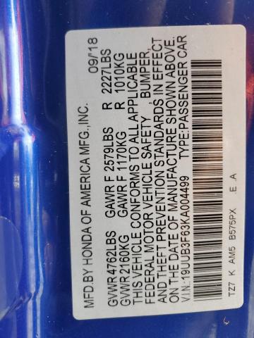 19UUB3F63KA004499 - 2019 ACURA TLX TECHNOLOGY BLUE photo 12