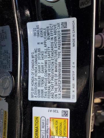 2HGFE2F56NH591868 - 2022 HONDA CIVIC SPORT შავი ფოტო 13