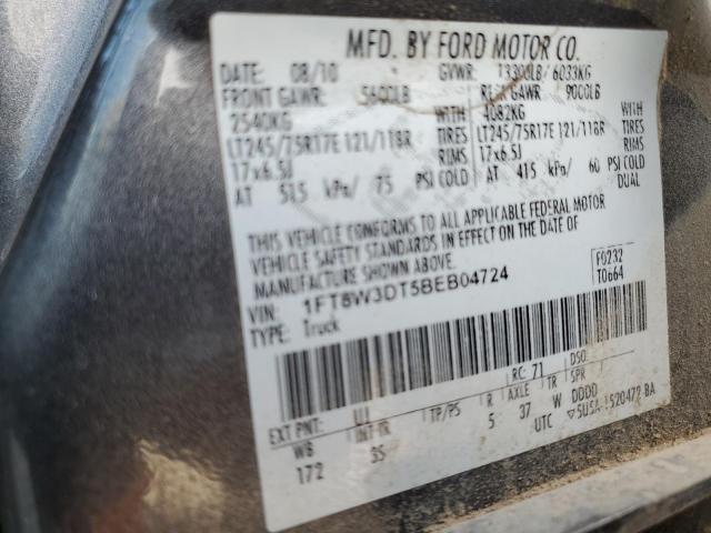 1FT8W3DT5BEB04724 - 2011 FORD F350 SUPER DUTY SILVER photo 10