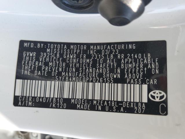5YFB4MDE0PP026155 - 2023 TOYOTA COROLLA LE WHITE photo 13
