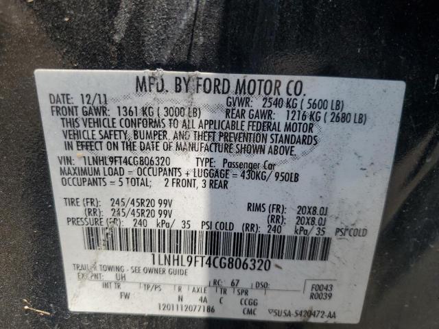 1LNHL9FT4CG806320 - 2012 LINCOLN MKS BLACK photo 12