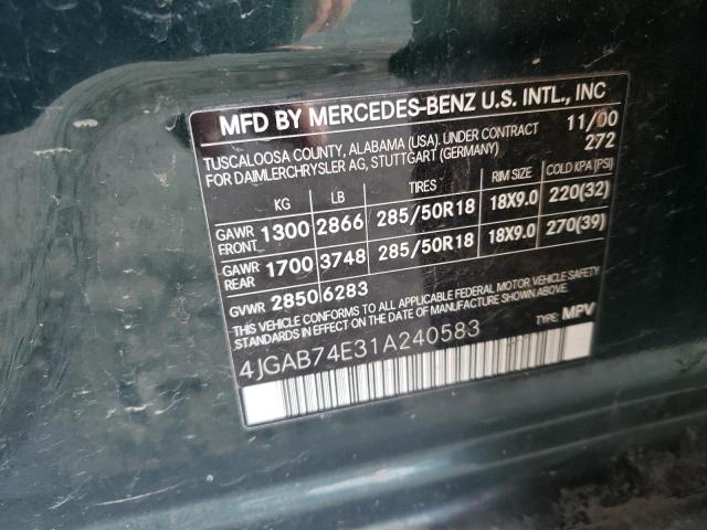 4JGAB74E31A240583 - 2001 MERCEDES-BENZ ML 55 GREEN photo 13