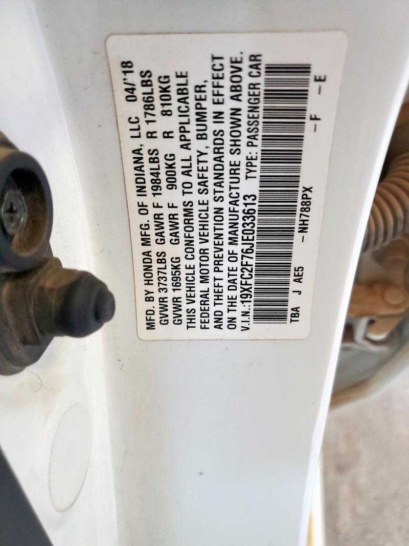 19XFC2F76JE033613 - 2018 HONDA CIVIC EX WHITE photo 12