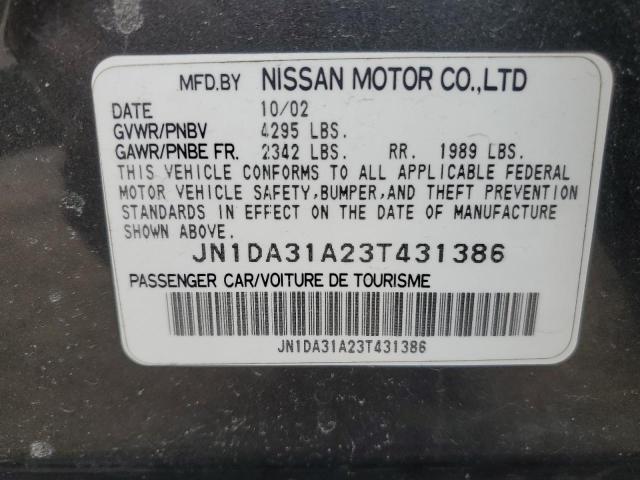 JN1DA31A23T431386 - 2003 NISSAN 810/MAXIMA GLE GRAY photo 12