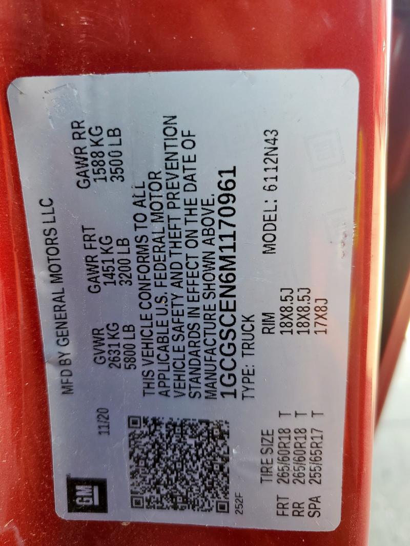 1GCGSCEN6M1170961 - 2021 CHEVROLET COLORADO LT RED photo 13