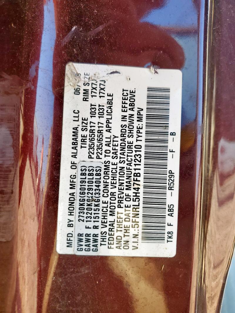 5FNRL5H47FB112310 - 2015 HONDA ODYSSEY EX BURGUNDY photo 13