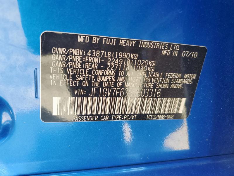 JF1GV7F63BG503316 - 2011 SUBARU IMPREZA WRX BLUE photo 13