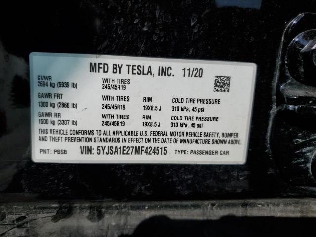 5YJSA1E27MF424515 - 2021 TESLA MODEL S BLACK photo 13