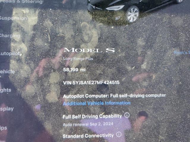 5YJSA1E27MF424515 - 2021 TESLA MODEL S BLACK photo 9