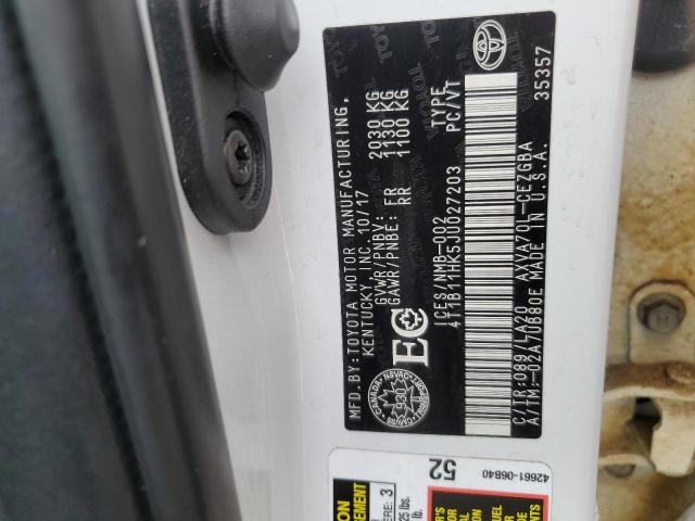 4T1B11HK5JU027203 - 2018 TOYOTA CAMRY L WHITE photo 12