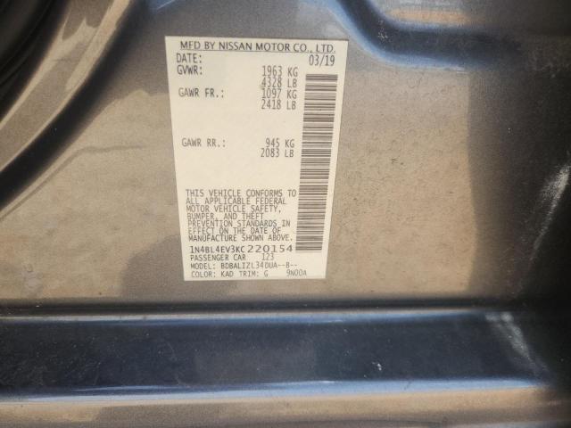 1N4BL4EV3KC220154 - 2019 NISSAN ALTIMA SL GRAY photo 12