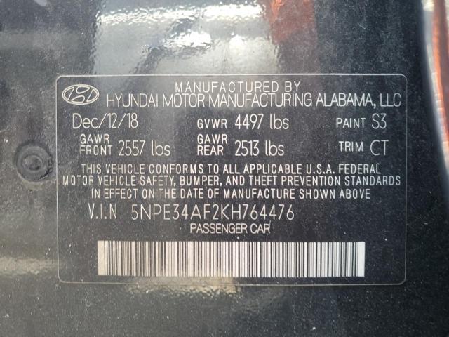 5NPE34AF2KH764476 - 2019 HYUNDAI SONATA LIMITED BLACK photo 12