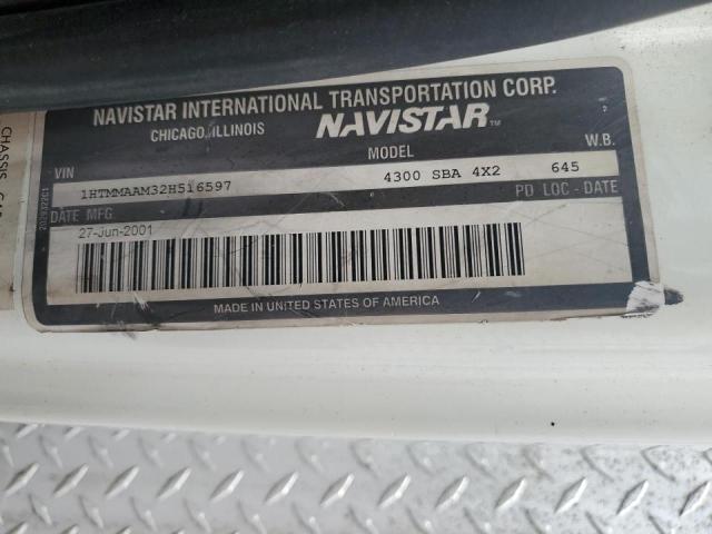 1HTMMAAM32H516597 - 2002 INTERNATIONAL 4000 4300 WHITE photo 10