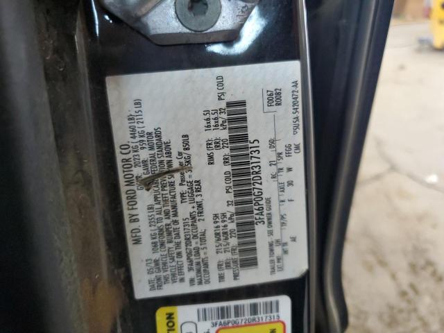 3FA6P0G72DR317315 - 2013 FORD FUSION S BLACK photo 12