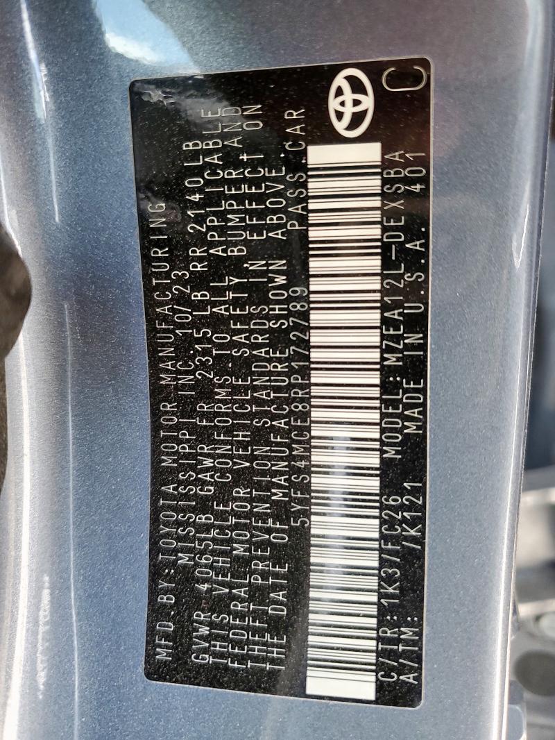 5YFS4MCE8RP172789 - 2024 TOYOTA COROLLA SE BLUE photo 12