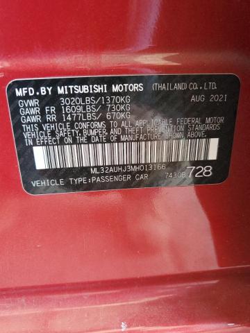 ML32AUHJ3MH013166 - 2021 MITSUBISHI MIRAGE ES Burgund zdjęcie 12
