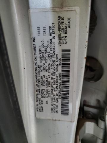 5TEGN92N42Z112199 - 2002 TOYOTA TACOMA DOUBLE CAB PRERUNNER SILVER photo 12