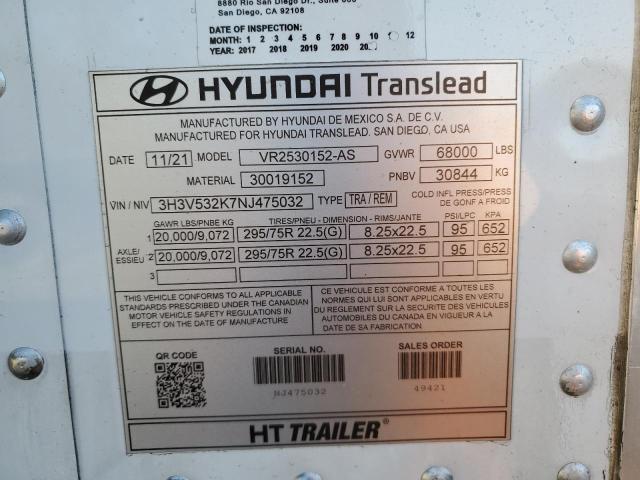 3H3V532K7NJ475032 - 2022 HYUNDAI REEFER WHITE photo 10