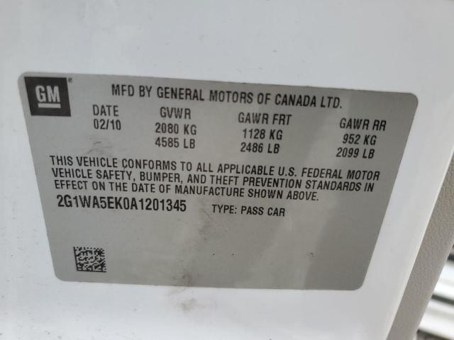 2G1WA5EK0A1201345 - 2010 CHEVROLET IMPALA LS WHITE photo 13