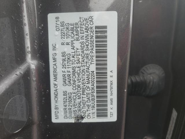 19UUB3F63KA002204 - 2019 ACURA TLX TECHNOLOGY 灰色 照片 12