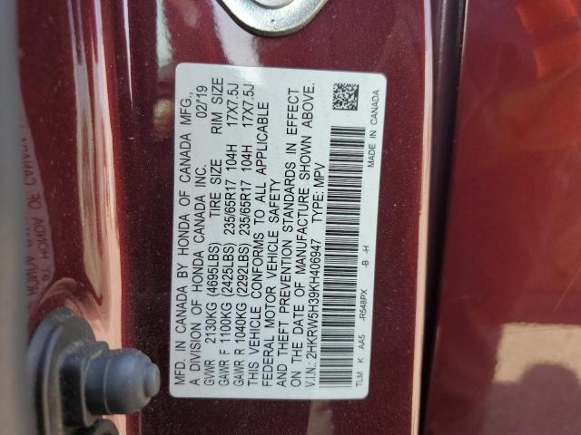 2HKRW5H39KH406947 - 2019 HONDA CR-V LX BURGUNDY photo 14