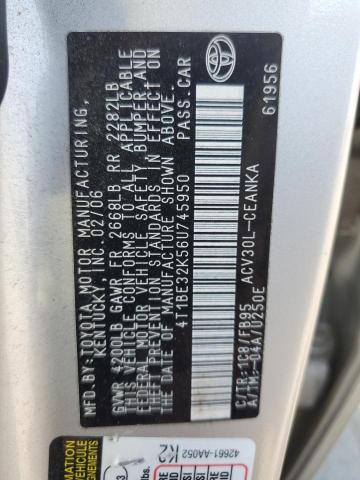 4T1BE32K56U745950 - 2006 TOYOTA CAMRY LE SILVER photo 12