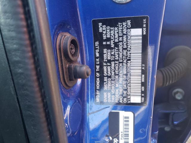 SHHFK7H70HU202864 - 2017 HONDA CIVIC EXL ლურჯი ფოტო 12