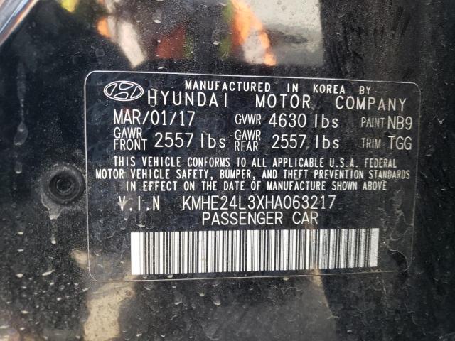 KMHE24L3XHA063217 - 2017 HYUNDAI SONATA HYBRID BLACK photo 12