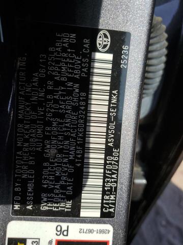 4T4BF1FK6DR324818 - 2013 TOYOTA CAMRY L GRAY photo 12