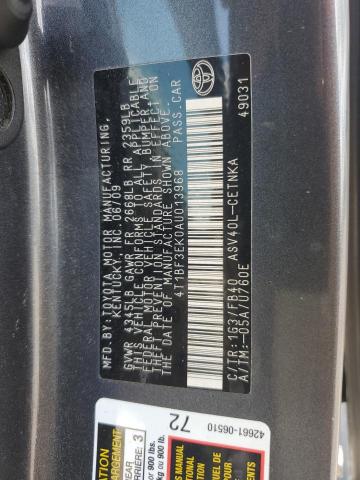 4T1BF3EK0AU013968 - 2010 TOYOTA CAMRY BASE GRAY photo 12