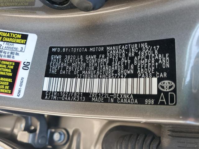 2T1BURHE4HC857747 - 2017 TOYOTA COROLLA L გრაფიტი ფოტო 12