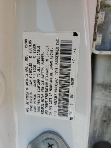 1HGCP36819A030267 - 2009 HONDA ACCORD EXL WHITE photo 12