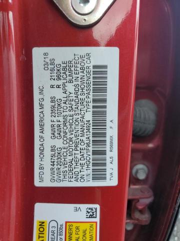 1HGCV1F96JA134924 - 2018 HONDA ACCORD TOURING Կարմիր լուսանկար 13