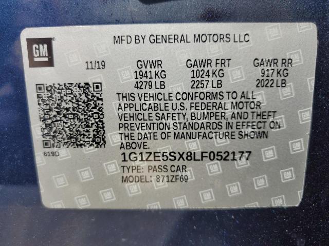 1G1ZE5SX8LF052177 - 2020 CHEVROLET MALIBU PREMIER BLUE photo 12