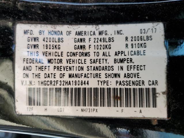 1HGCR2F32HA190844 - 2017 HONDA ACCORD LX 黑色 照片 12
