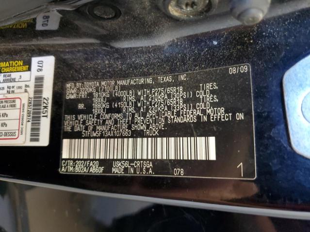 5TFUW5F13AX107663 - 2010 TOYOTA TUNDRA DOUBLE CAB SR5 BLACK photo 12