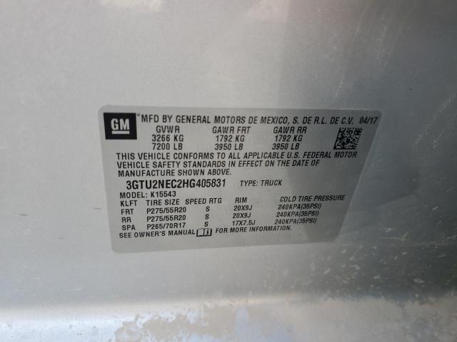 3GTU2NEC2HG405831 - 2017 GMC SIERRA K1500 SLT GRAY photo 12