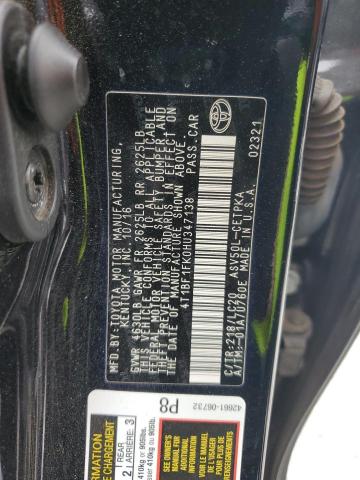 4T1BF1FK0HU347138 - 2017 TOYOTA CAMRY LE 黑色 照片 12