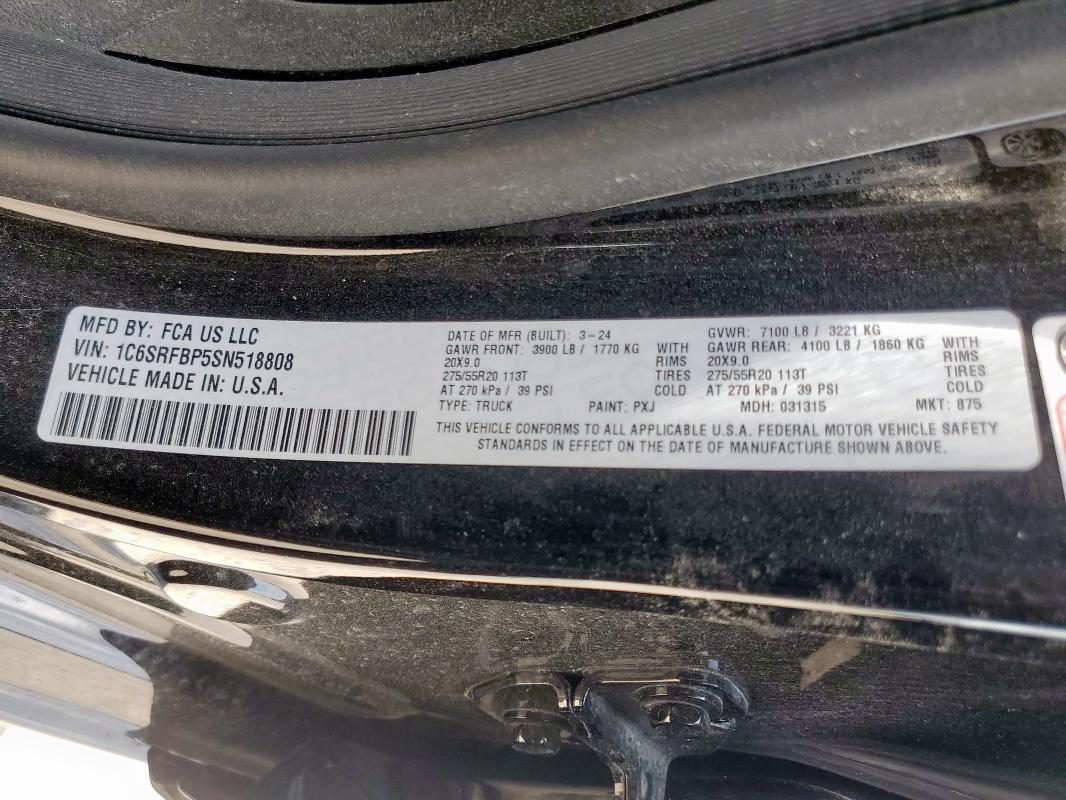 1C6SRFBP5SN518808 - 2025 RAM 1500 BIG HORN/LONE STAR BLACK photo 12