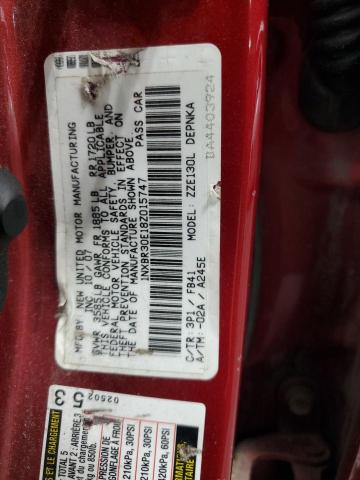 1NXBR30E18Z015747 - 2008 TOYOTA COROLLA CE RED photo 12