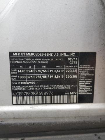 4JGBF7BE3BA698976 - 2011 MERCEDES-BENZ GL 450 4MATIC SILVER photo 13