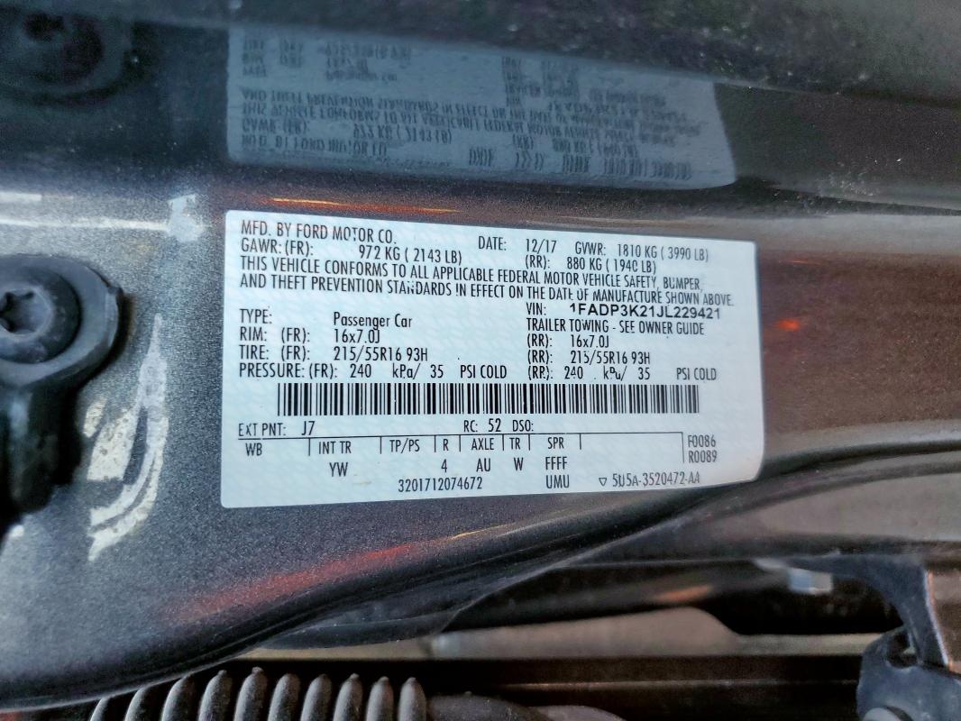 1FADP3K21JL229421 - 2018 FORD FOCUS SE Graphit Foto 12