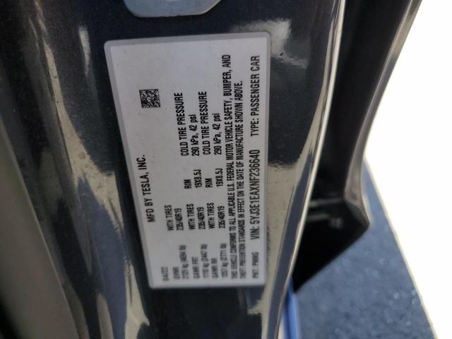 5YJ3E1EAXNF236640 - 2022 TESLA MODEL 3 CHARCOAL photo 12