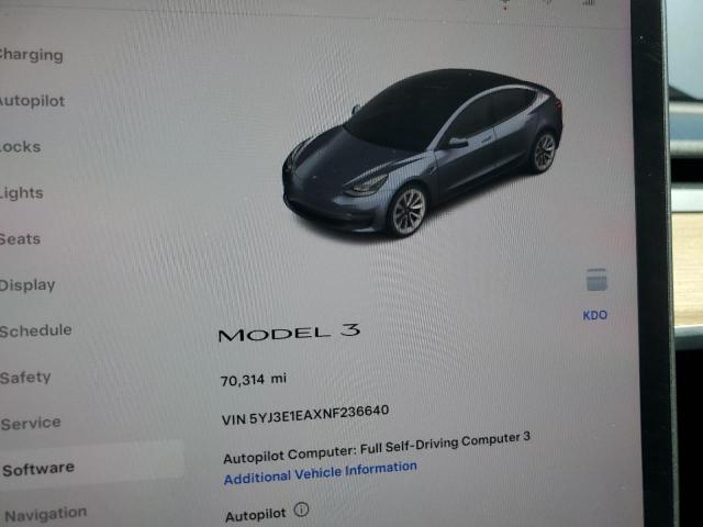 5YJ3E1EAXNF236640 - 2022 TESLA MODEL 3 CHARCOAL photo 9