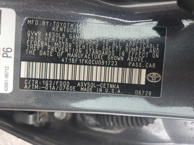 4T1BF1FK0CU091723 - 2012 TOYOTA CAMRY BASE CHARCOAL photo 12